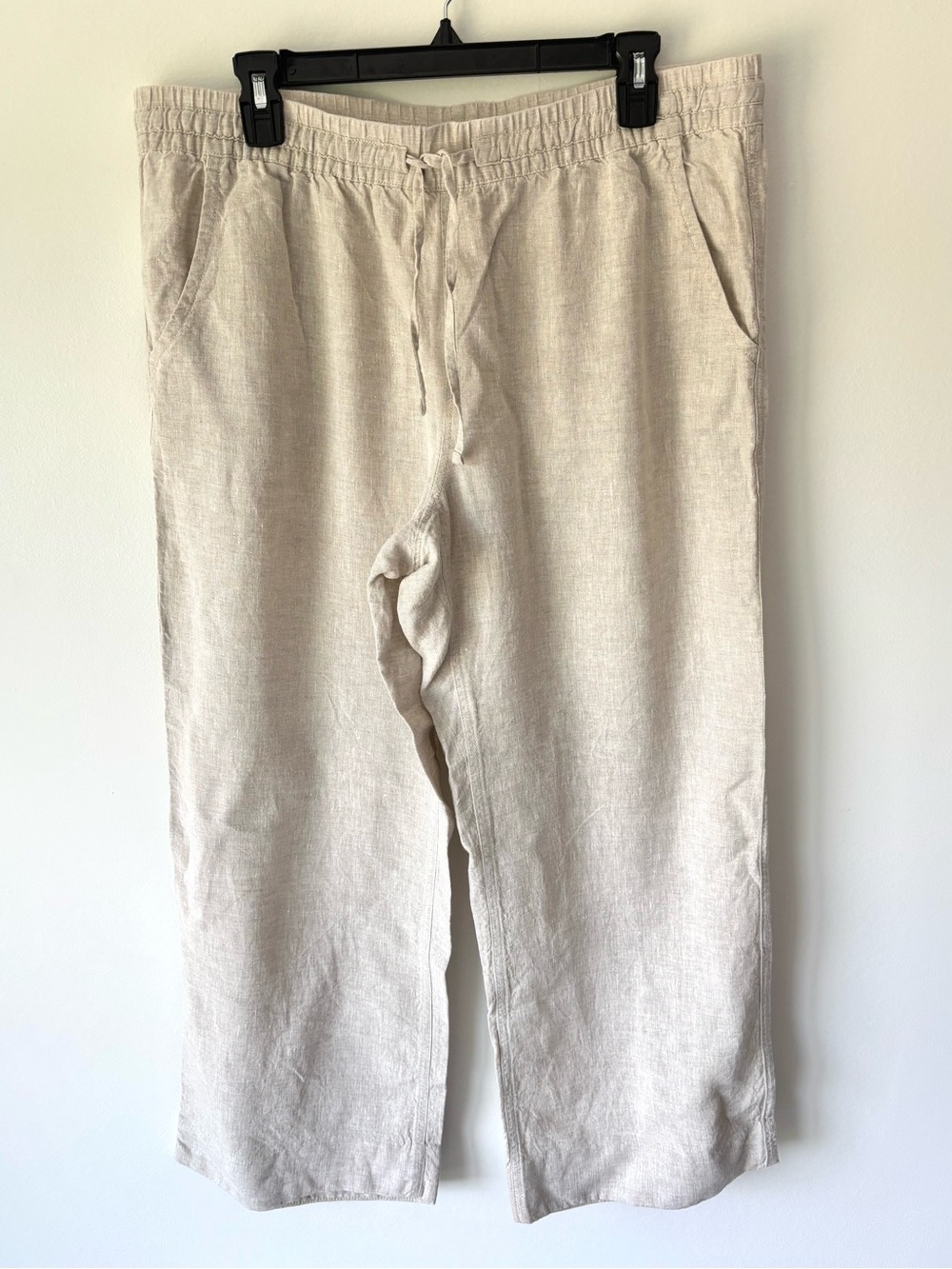 L.L. Bean Tan Linen Pants Wide Leg Drawstring Waist Flowy Beach Minimalist